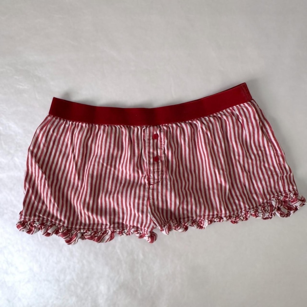 Victoria's Secret PINK red & white striped boxer shorts with ruffles
